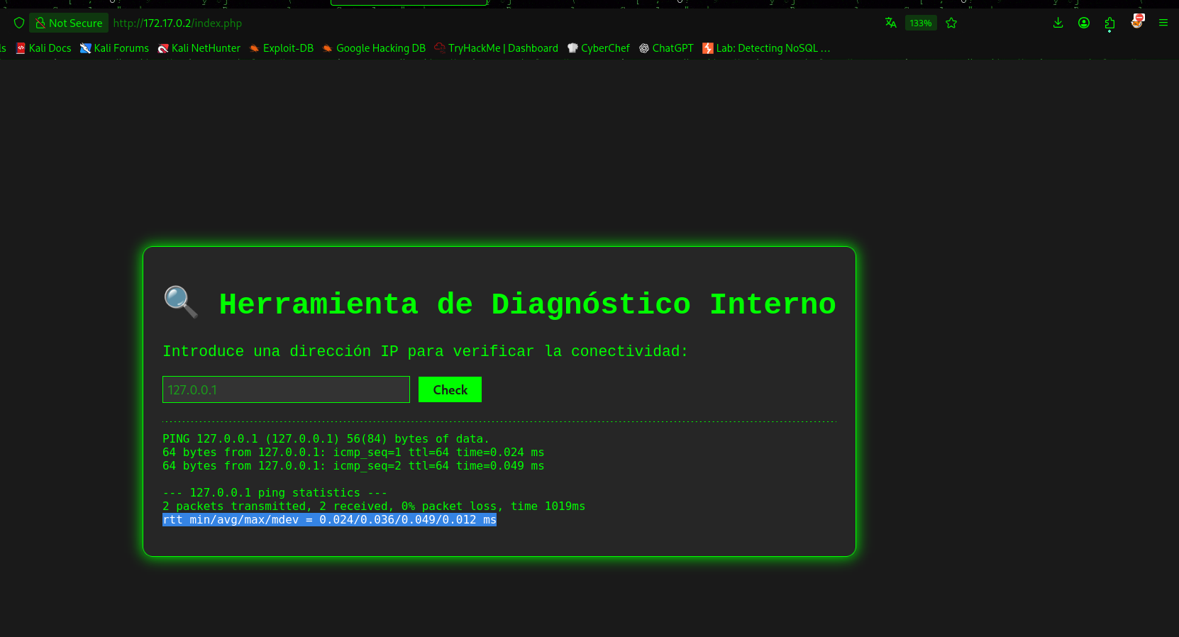 Formulario visto en el navegador