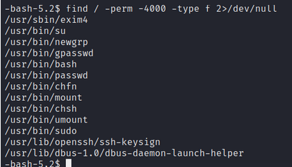 Enumeración de binarios SUID —usr/bin/bash presente