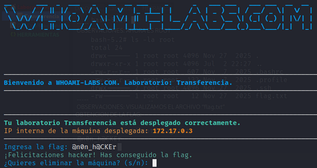 Laboratorio completado — flag validada por la plataforma