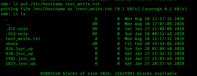 Escritura anónima confirmada — test_write.txt aparece en el listado